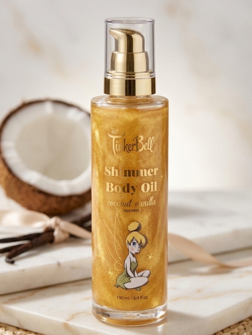 Tinker Bell Illuminating Body Oil – Coconut & Vanilla Scent (190ml).